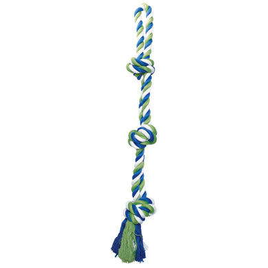 Corde de coton Dogit à 3 nœuds, bleu, vert lime et blanc - Boutique Le Jardin Des Animaux -jouet chienBoutique Le Jardin Des Animaux72394
