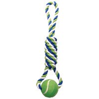 Corde de coton Dogit en spirale avec balle de tennis, bleu, vert lime et blanc - Boutique Le Jardin Des Animaux -jouet chienBoutique Le Jardin Des Animaux72396